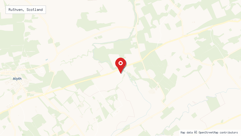 Street map of Ruthven, Scotland with location pin