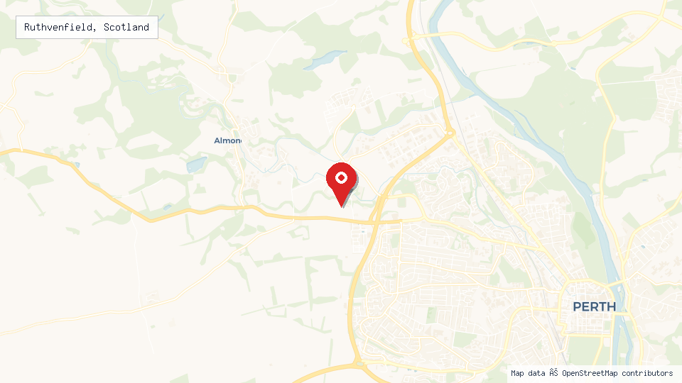 Street map of Ruthvenfield, Scotland with location pin