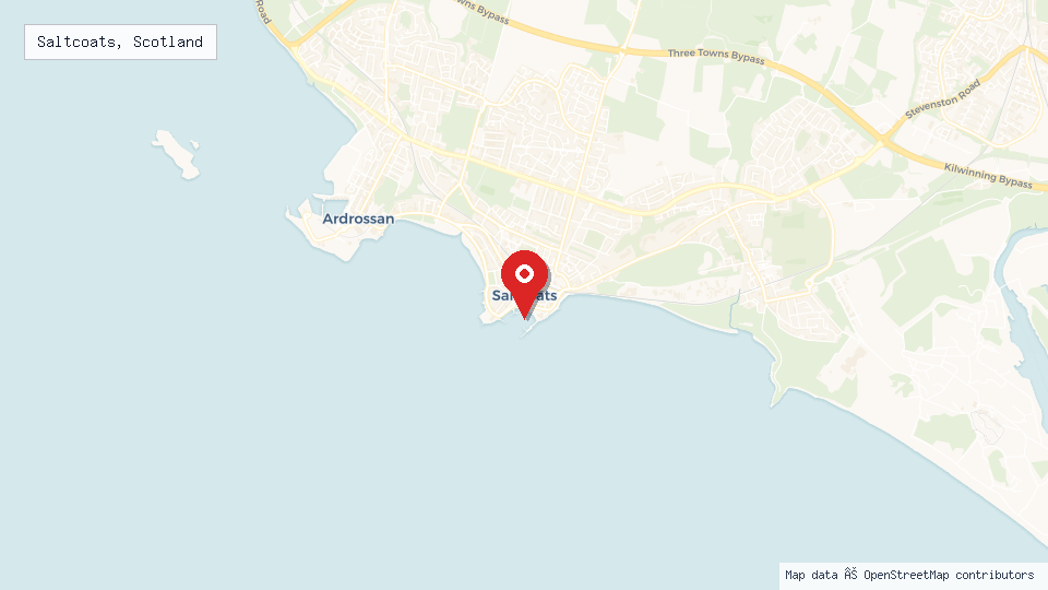 Street map of Saltcoats, Scotland with location pin