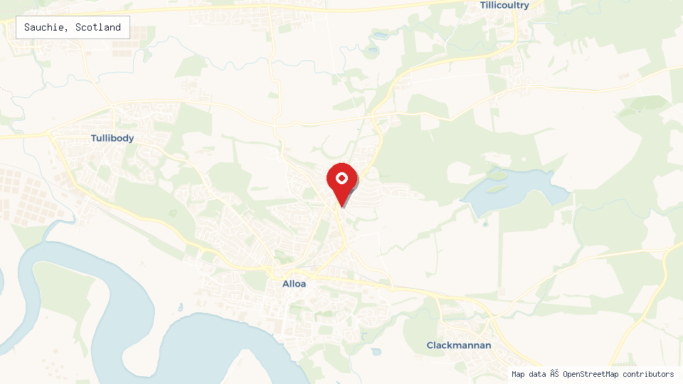 Street map of Sauchie, Scotland with location pin