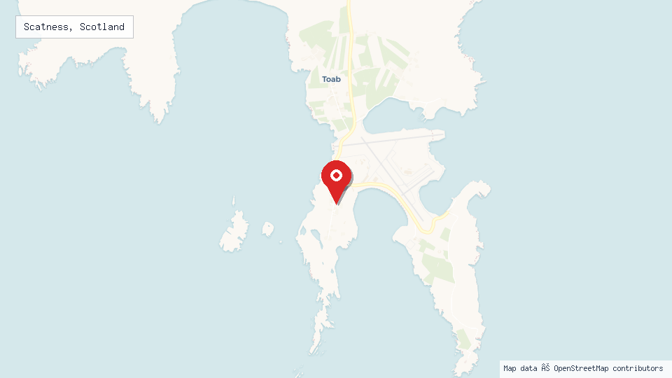 Street map of Scatness, Scotland with location pin