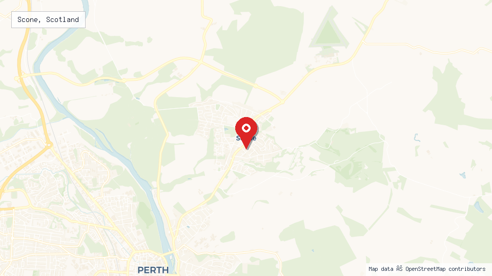 Street map of Scone, Scotland with location pin
