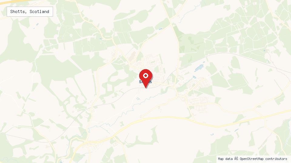 Street map of Shotts, Scotland with location pin