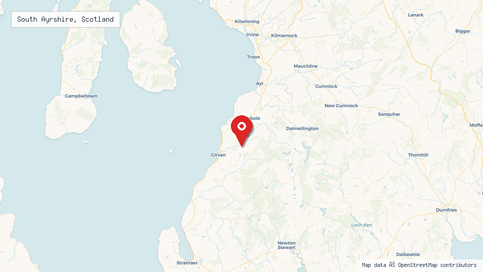 Street map of South Ayrshire, Scotland with location pin