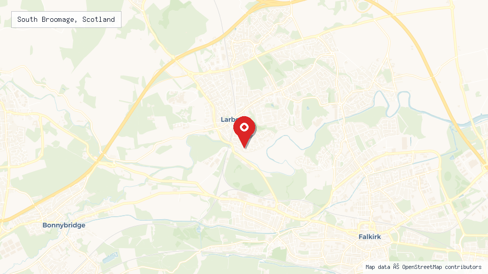 Street map of South Broomage, Scotland with location pin