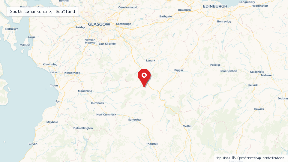 Street map of South Lanarkshire, Scotland with location pin