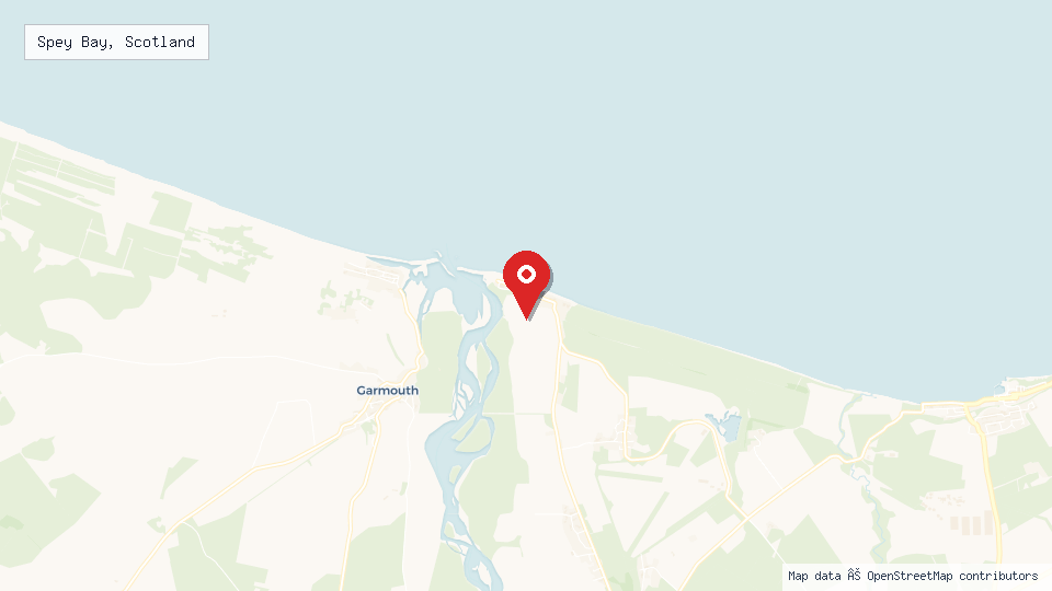 Street map of Spey Bay, Scotland with location pin