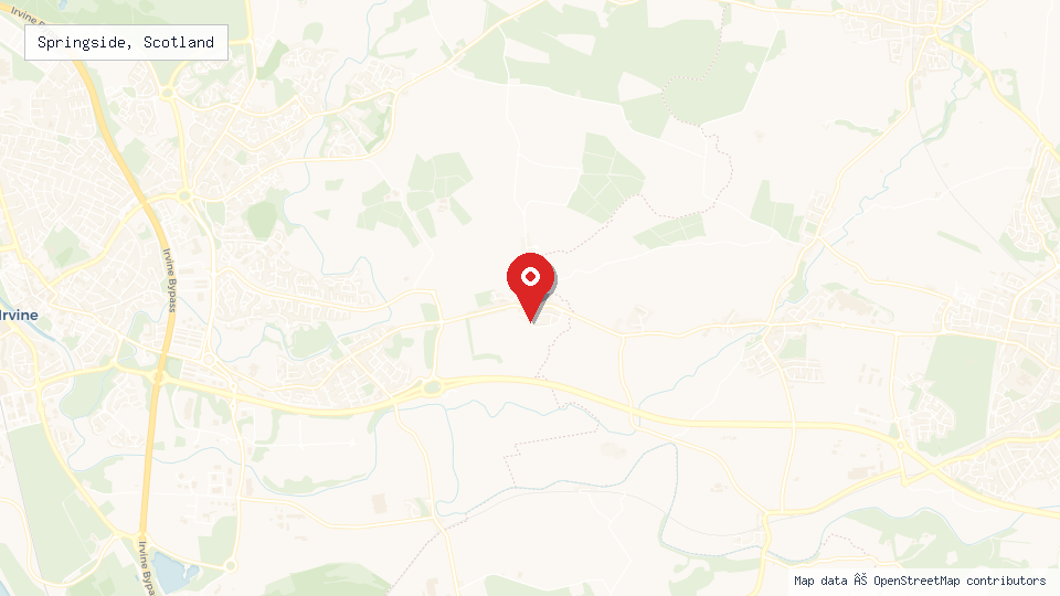 Street map of Springside, Scotland with location pin