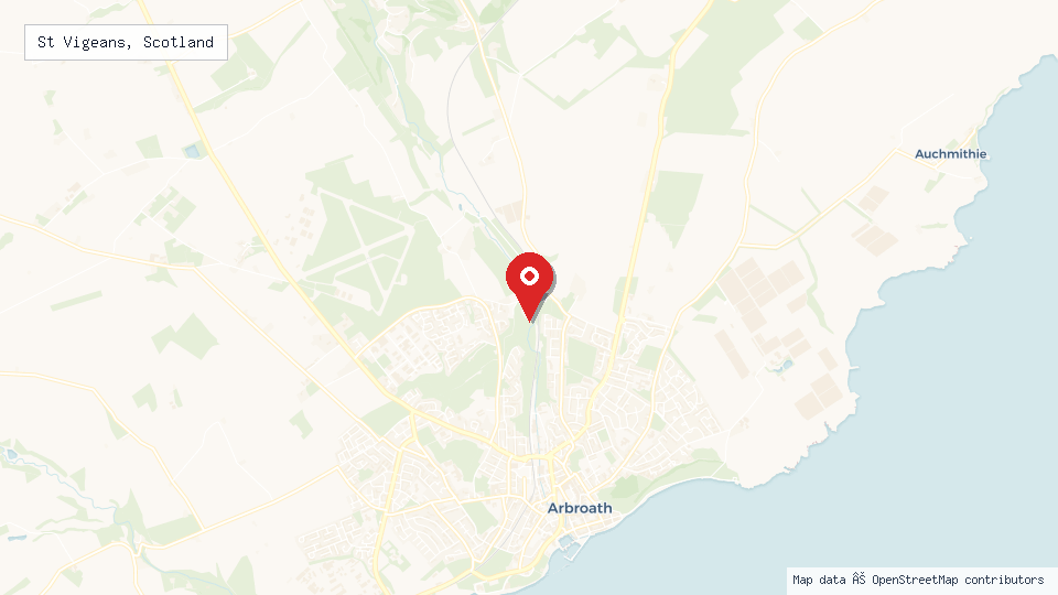Street map of St Vigeans, Scotland with location pin