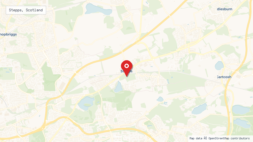 Street map of Stepps, Scotland with location pin