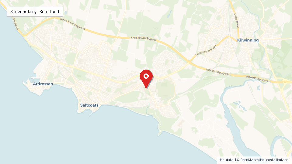 Street map of Stevenston, Scotland with location pin