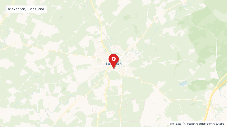 Street map of Stewarton, Scotland with location pin