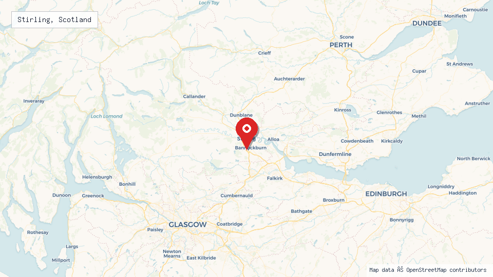 Street map of Stirling, Scotland with location pin