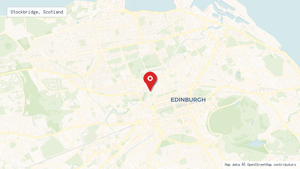 Street map of Stockbridge, Scotland with location pin