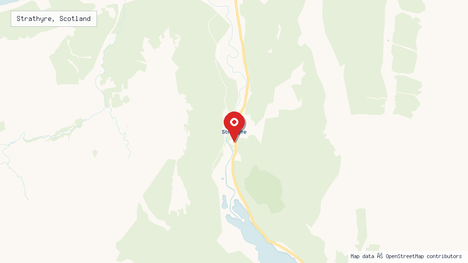 Street map of Strathyre, Scotland with location pin