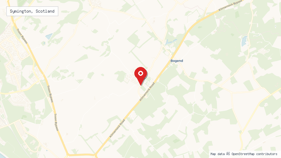 Street map of Symington, Scotland with location pin