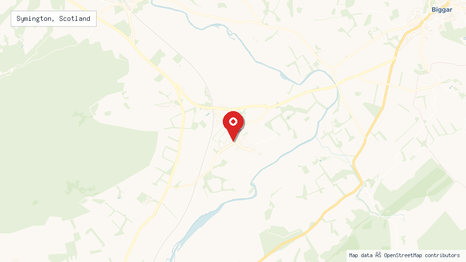 Street map of Symington, Scotland with location pin