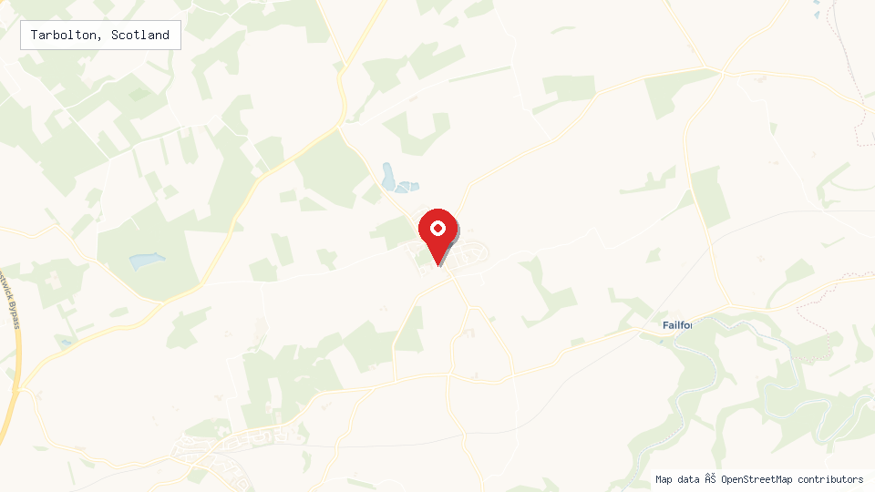 Street map of Tarbolton, Scotland with location pin