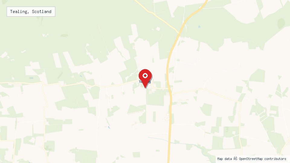 Street map of Tealing, Scotland with location pin