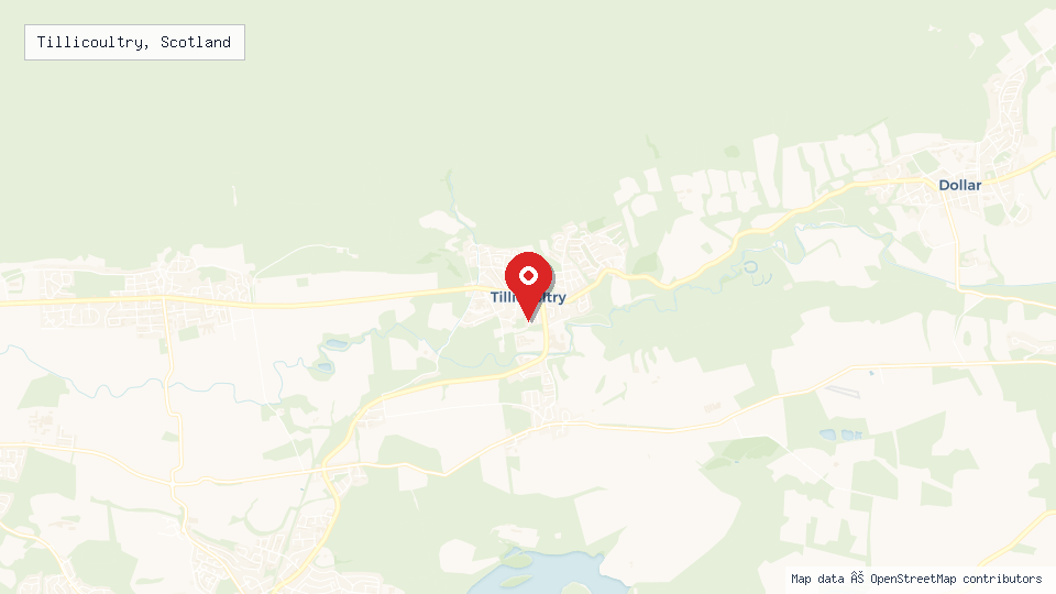 Street map of Tillicoultry, Scotland with location pin