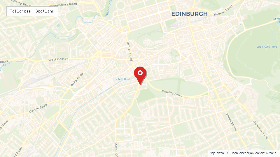 Street map of Tollcross, Scotland with location pin