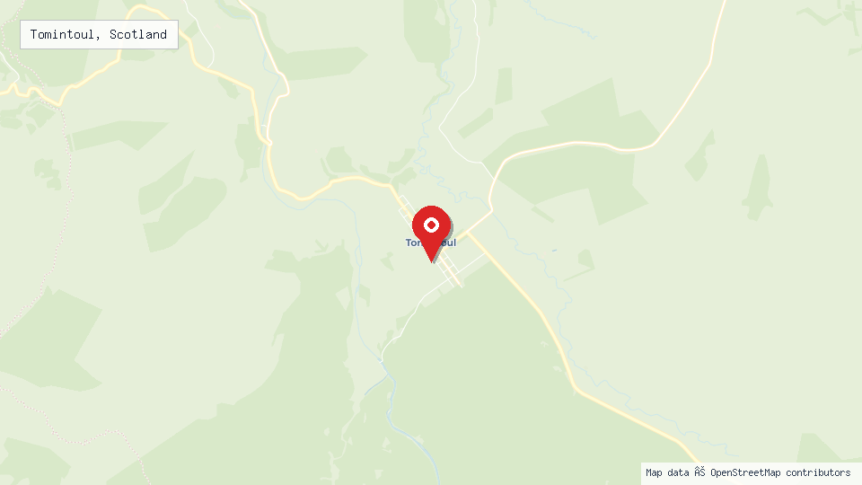 Street map of Tomintoul, Scotland with location pin