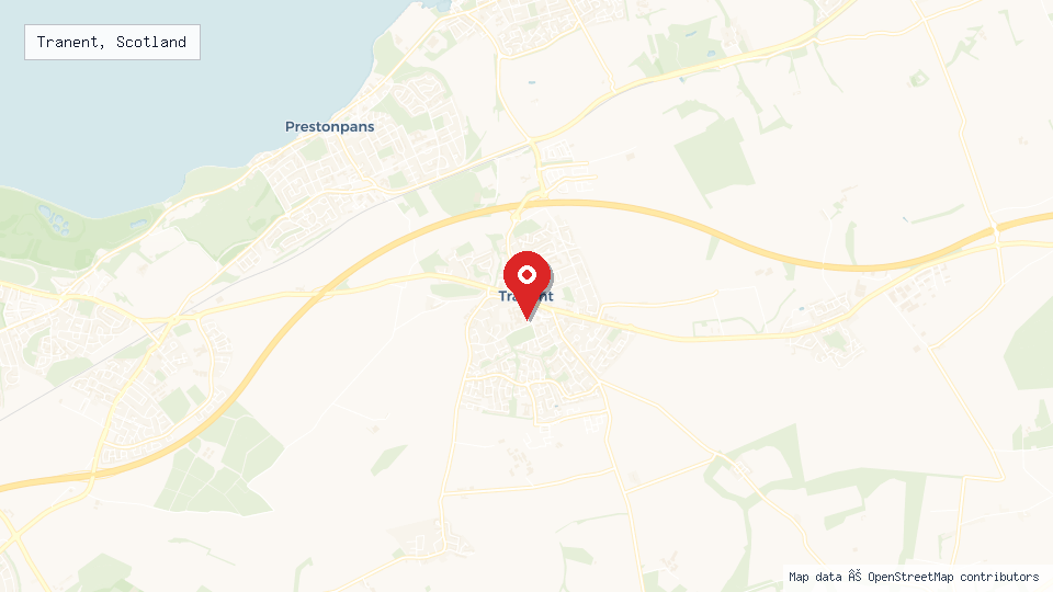 Street map of Tranent, Scotland with location pin