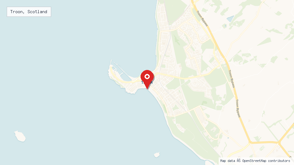 Street map of Troon, Scotland with location pin