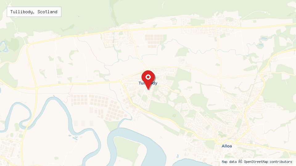 Street map of Tullibody, Scotland with location pin