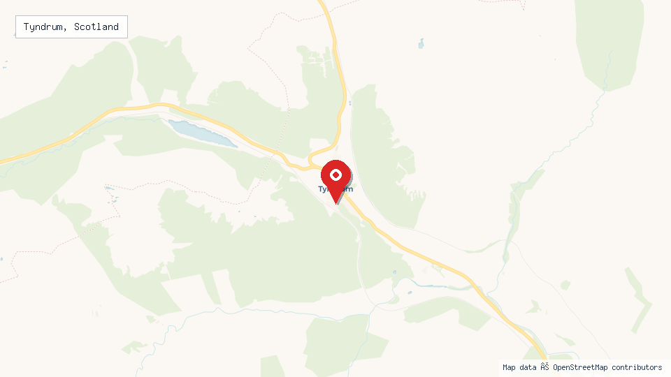 Street map of Tyndrum, Scotland with location pin