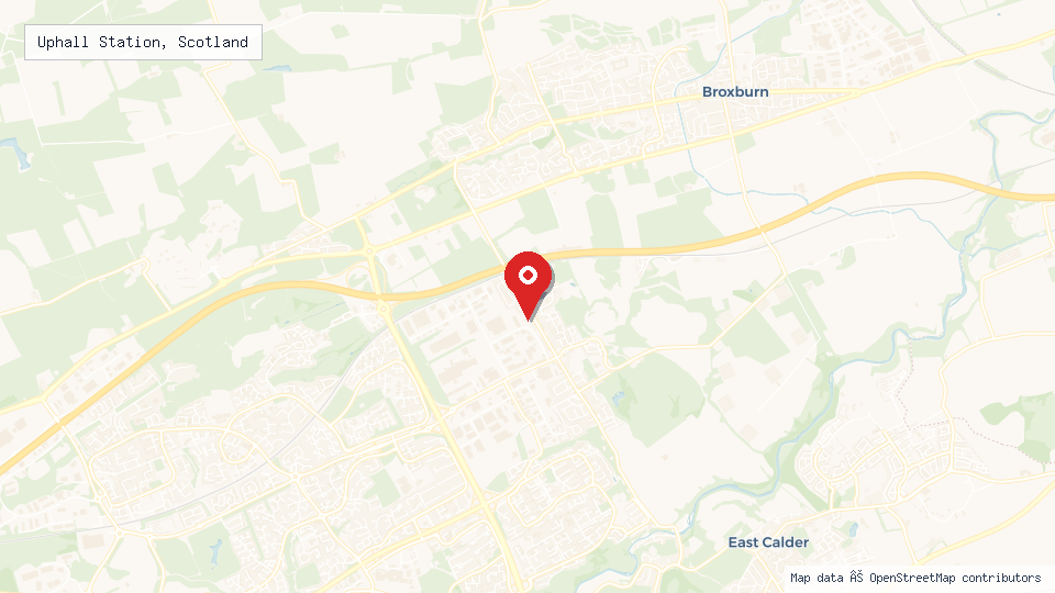 Street map of Uphall Station, Scotland with location pin