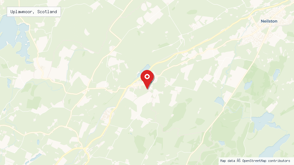 Street map of Uplawmoor, Scotland with location pin