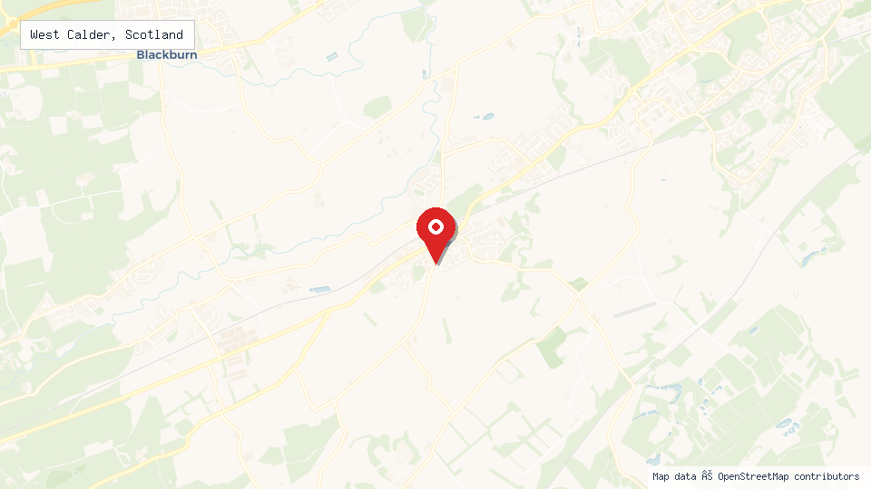 Street map of West Calder, Scotland with location pin