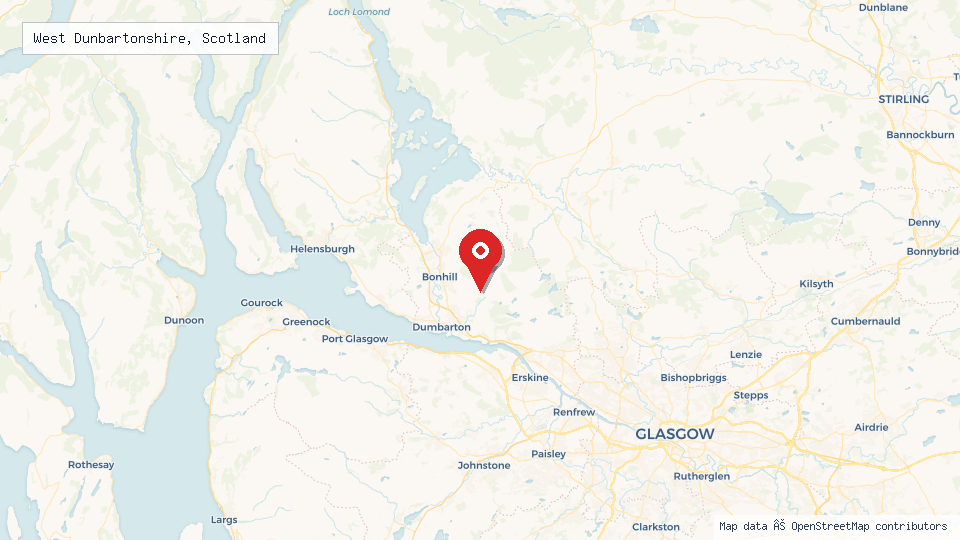 Street map of West Dunbartonshire, Scotland with location pin