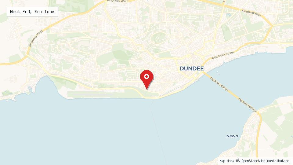 Street map of West End, Scotland with location pin