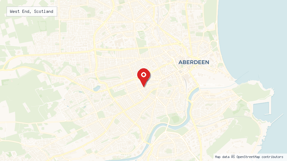 Street map of West End, Scotland with location pin