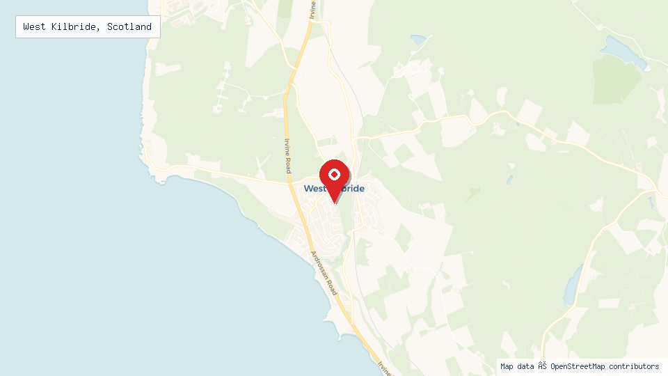 Street map of West Kilbride, Scotland with location pin