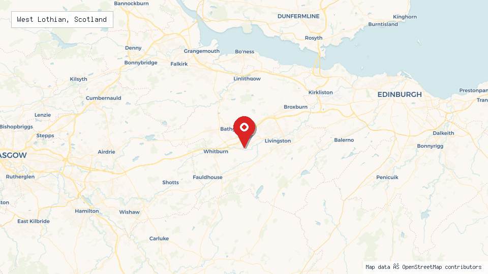 Street map of West Lothian, Scotland with location pin