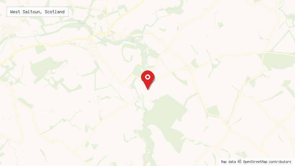Street map of West Saltoun, Scotland with location pin