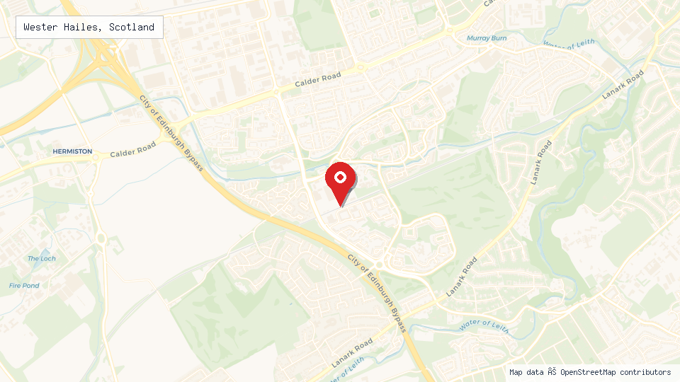 Street map of Wester Hailes, Scotland with location pin