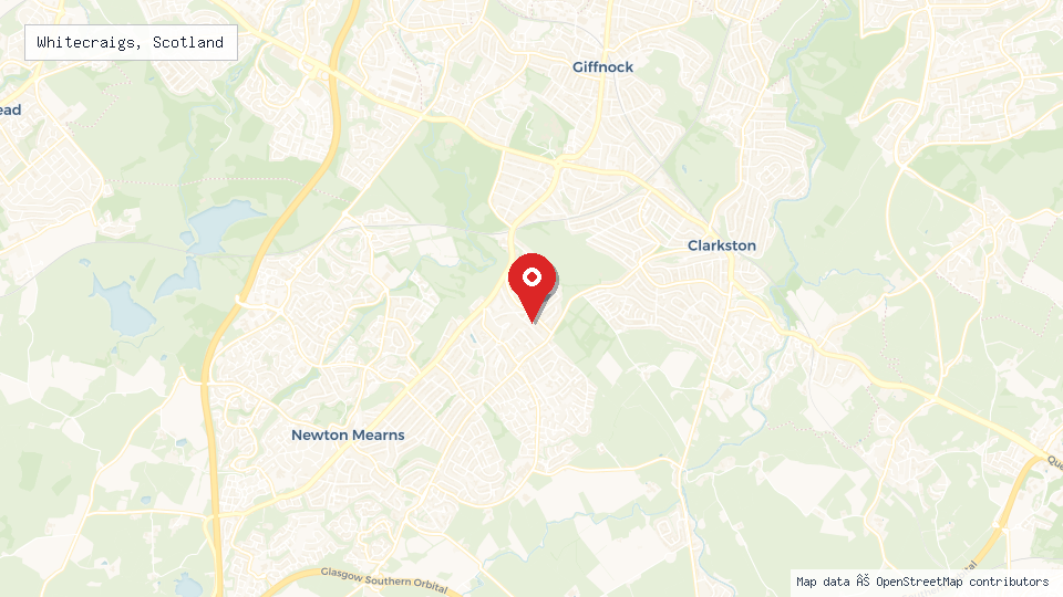 Street map of Whitecraigs, Scotland with location pin