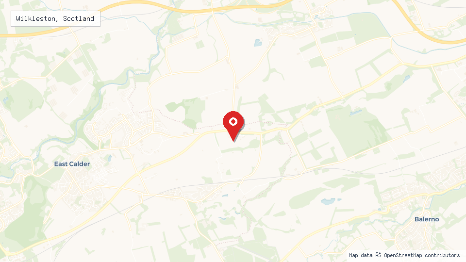 Street map of Wilkieston, Scotland with location pin