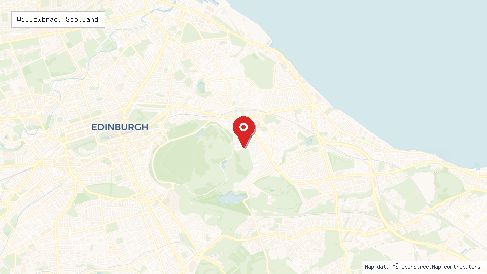 Street map of Willowbrae, Scotland with location pin