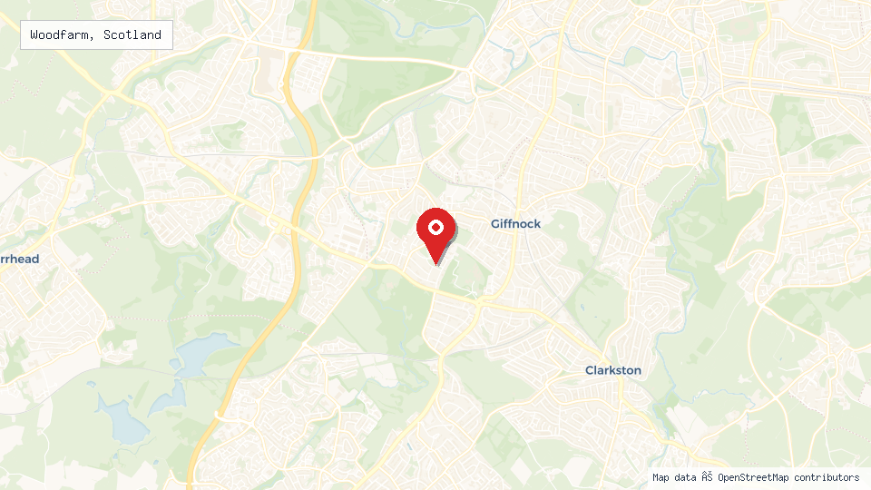 Street map of Woodfarm, Scotland with location pin