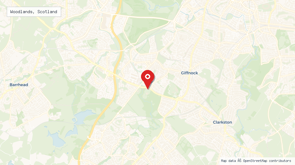 Street map of Woodlands, Scotland with location pin
