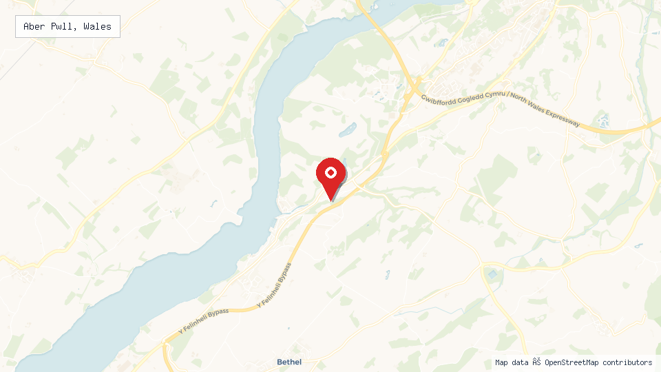 Street map of Aber Pwll, Wales with location pin