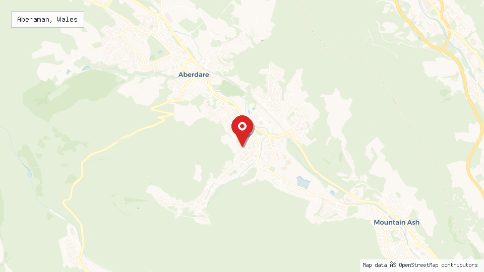 Street map of Aberaman, Wales with location pin