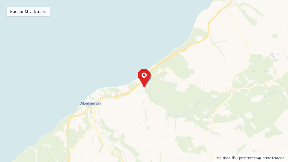 Street map of Aberarth, Wales with location pin