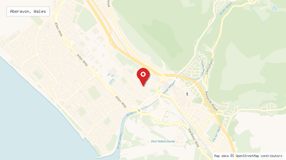 Street map of Aberavon, Wales with location pin