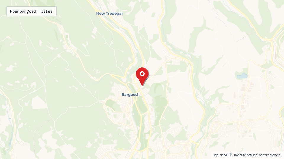 Street map of Aberbargoed, Wales with location pin
